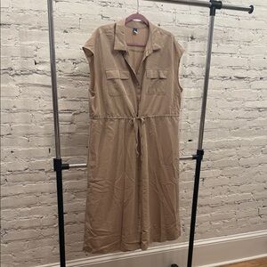 Old Navy Tan Midi Dress with Drawstring Waist